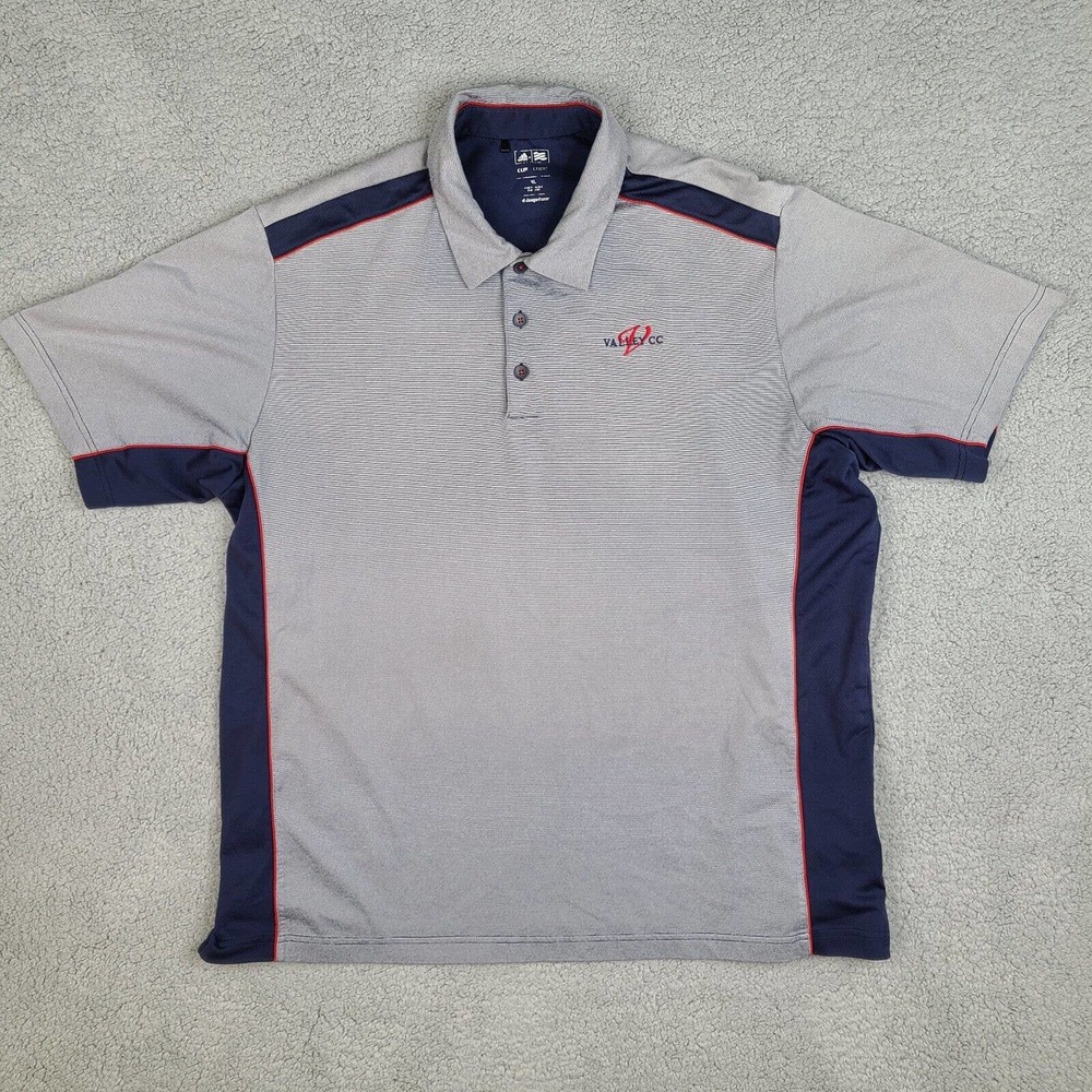 Adidas Polo Shirt Mens‎ XL Gray Golf Climacool Short Sleeve Logo Stretch Striped